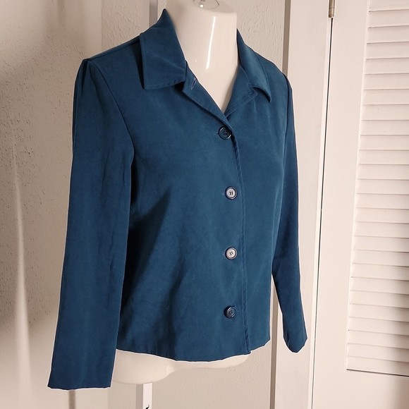 Briggs New York Button Up Blazer Jacket ~ Sz PS ~ Teal ~ Long Sleeve - Picture 3 of 6